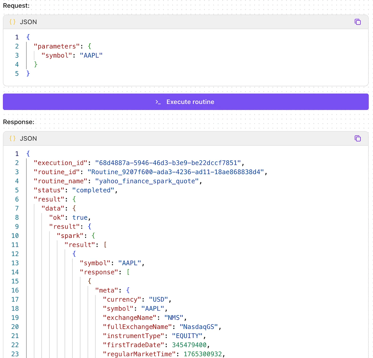 Routine execution for Apple stock