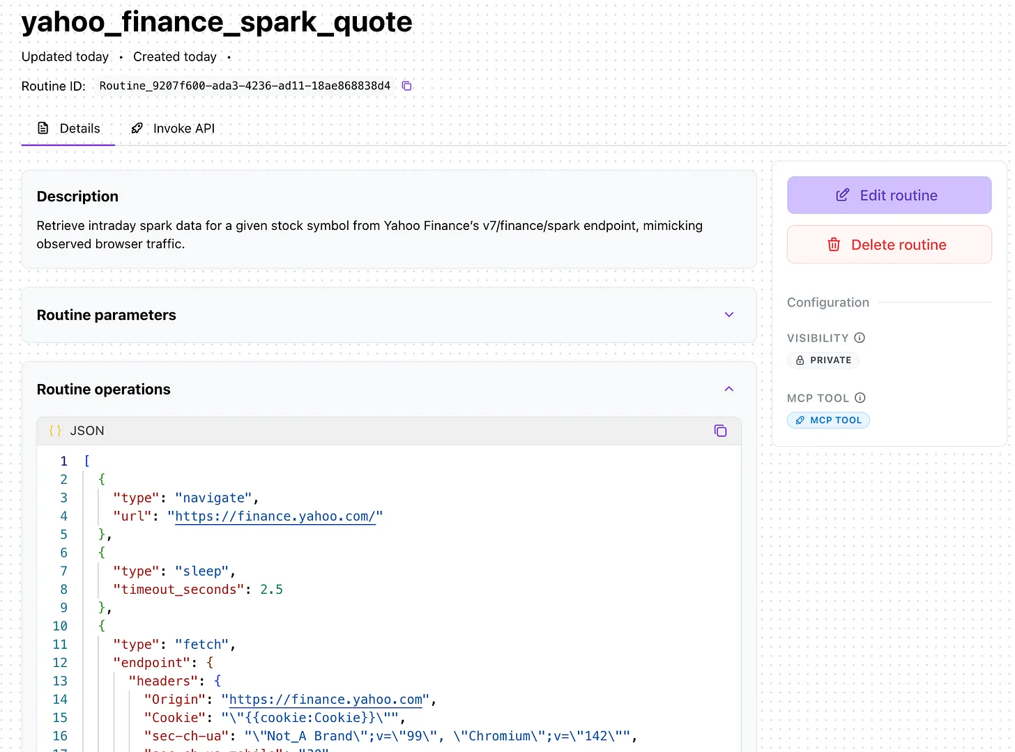 Yahoo Finance spark quote routine